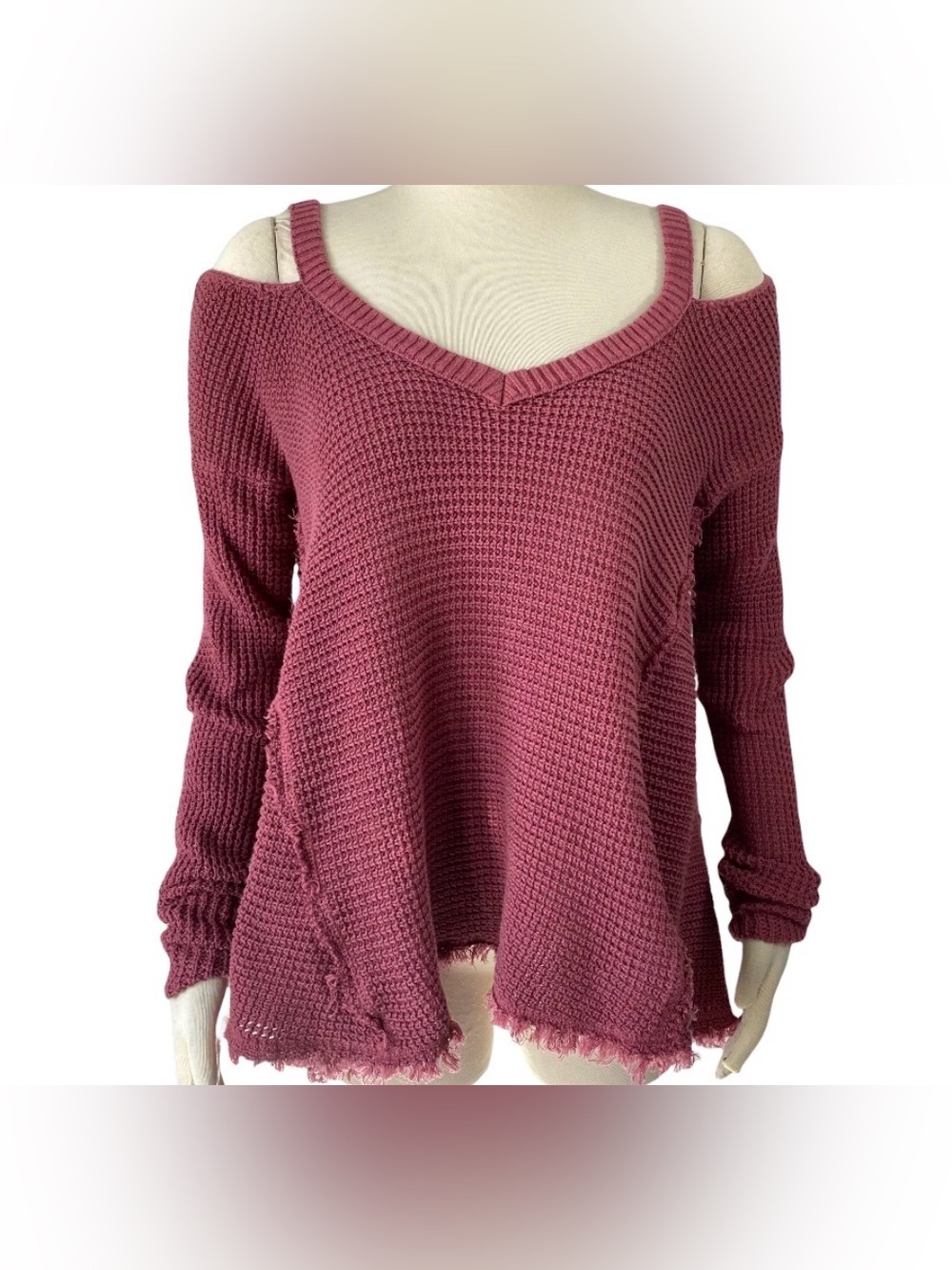Free People Women’s Mauve Cold Shoulder Waffle Knit Shirt — Size Small